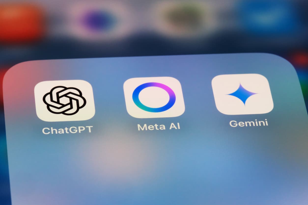 Meta AI, ChatGPT and Gemini app icons on a phone